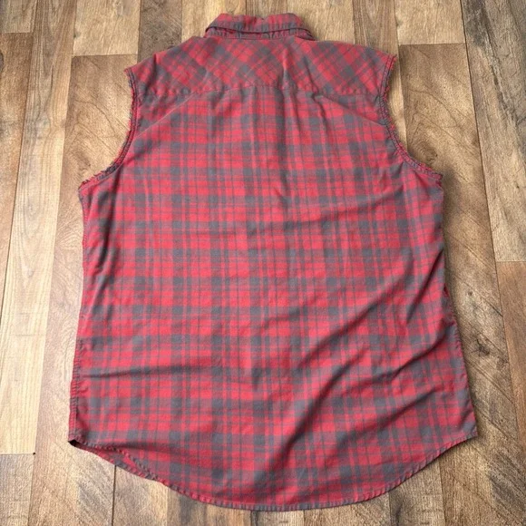 Harley Davidson Sleeveless Shirt Mens XL Red Gray Plaid Biker Motorcycle - Picture 2 of 7